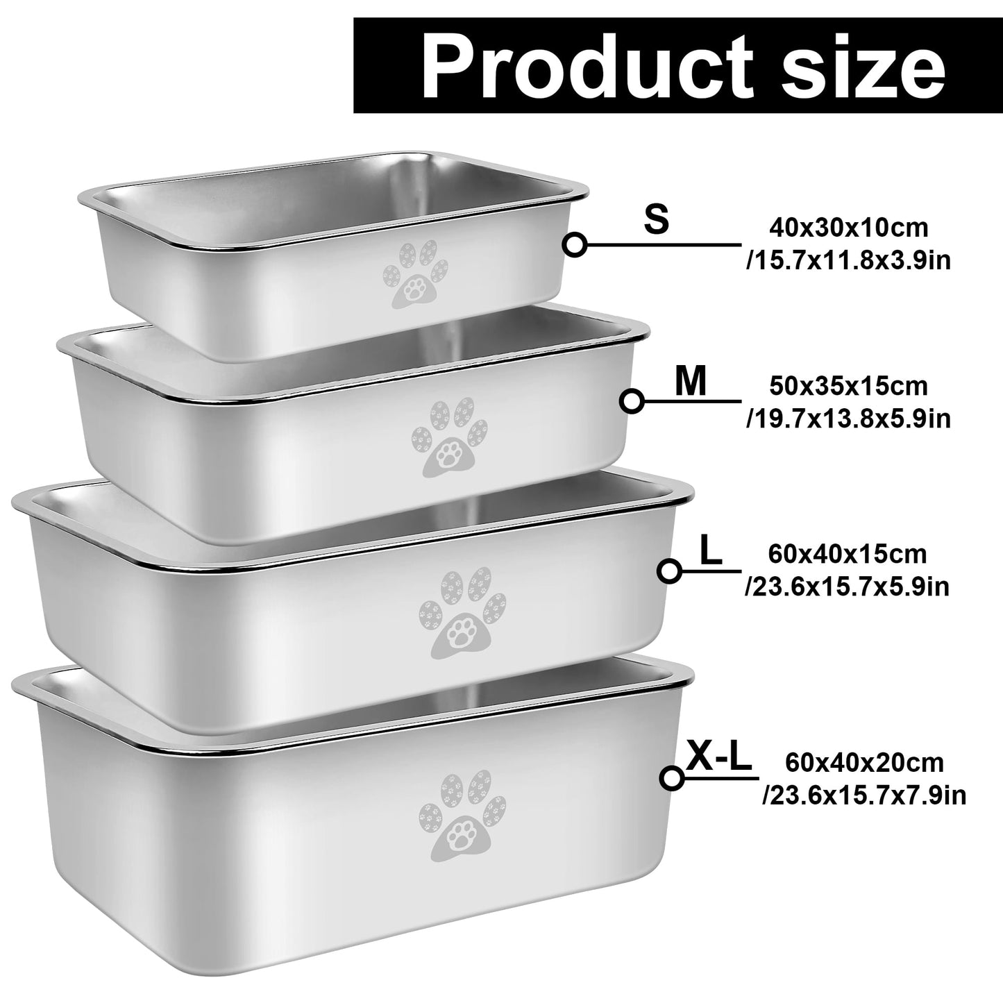 Ptlom Cat Litter Box with High Sides Large Stainless Steel Cat Litter Pan 23.6" x 15.7" x 7.9"
