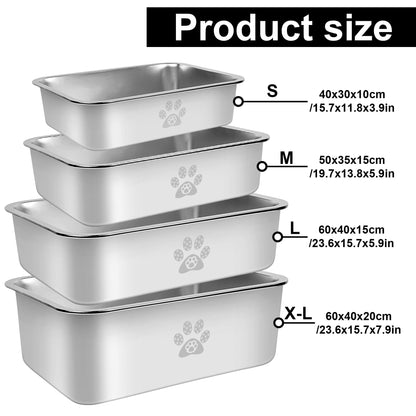 Ptlom Cat Litter Box with High Sides Large Stainless Steel Cat Litter Pan 23.6" x 15.7" x 7.9"