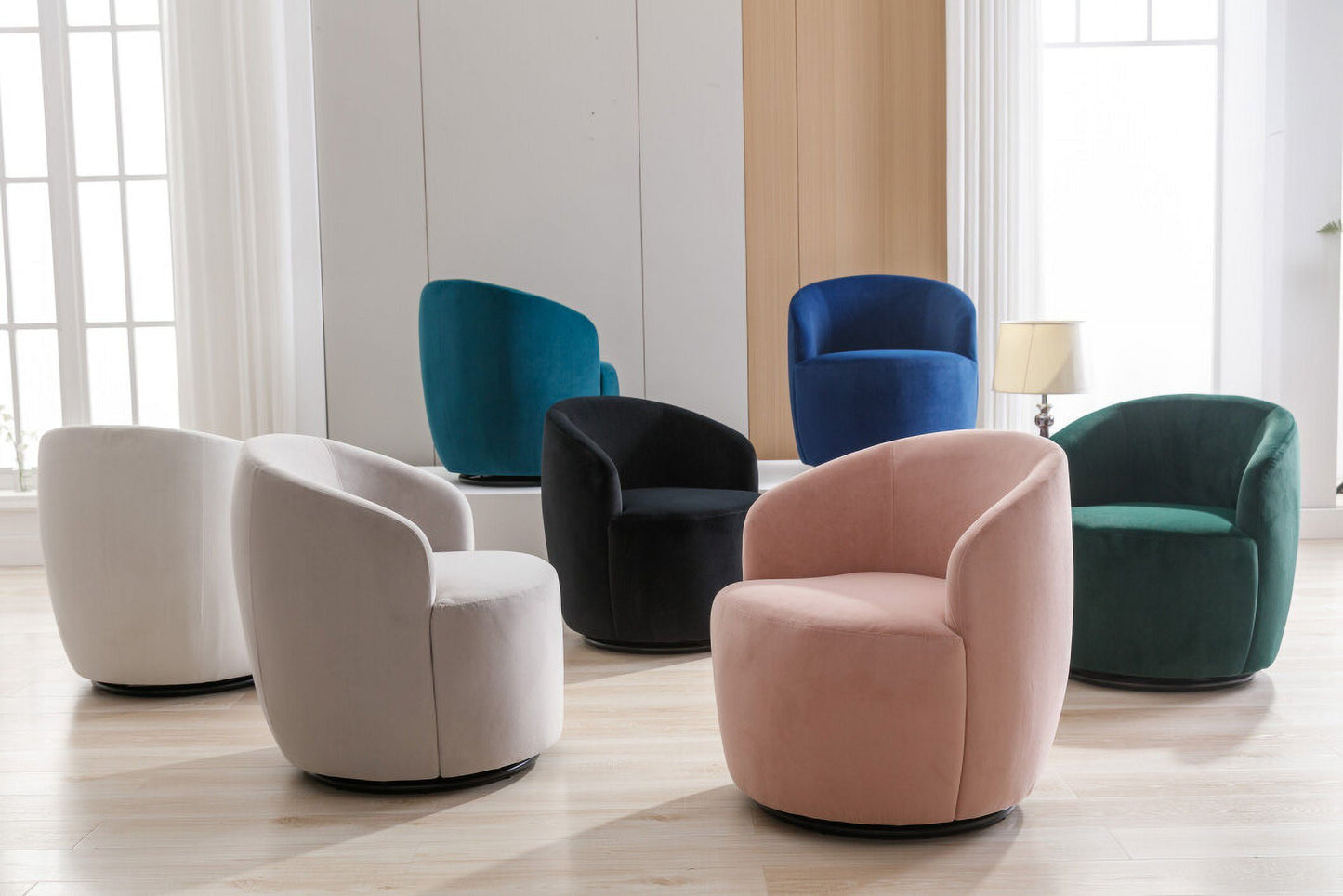 Swivel Barrel Chair, Modern Velvet Fabric Upholstered Accent Club Armchair with Metal Swivel Loop, Comfy Round Single Leisure Sofa Chair for Living Room Bedroom Office Coffee Shop, Teal