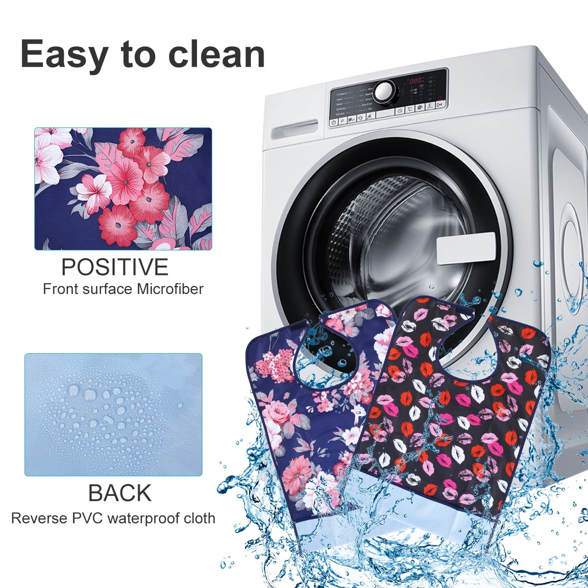 Hvxrjkn 2pcs Adult Bib Washable Reusable Waterproof Clothing Protector with Crumb Catcher Eating Cloth for Elderly Seniors and Disabled 26 x 18"