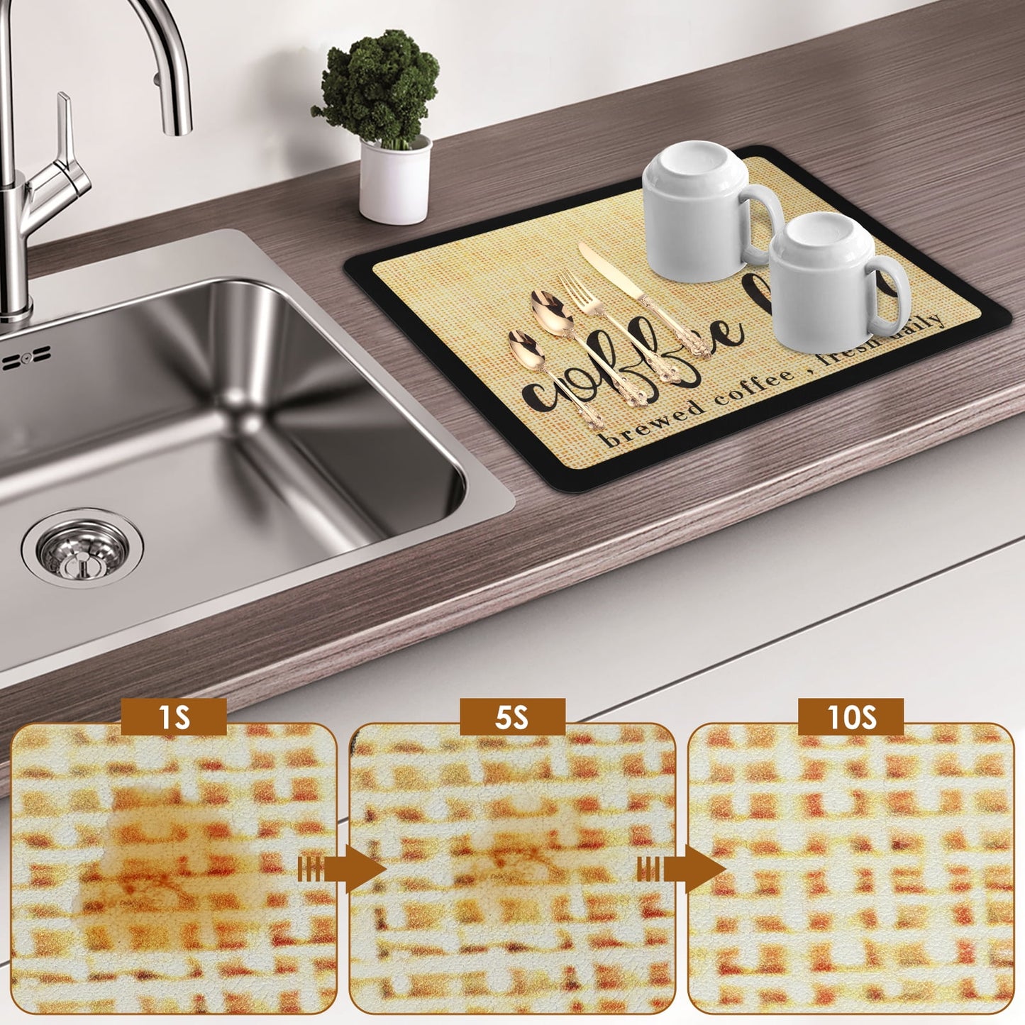 NYIDPSZ Coffee Mat Hide Stains Rubber Backed Coffee Bar Countertop Mat Waterproof Placemat Kitchen Counter Coffee Bar Accessories
