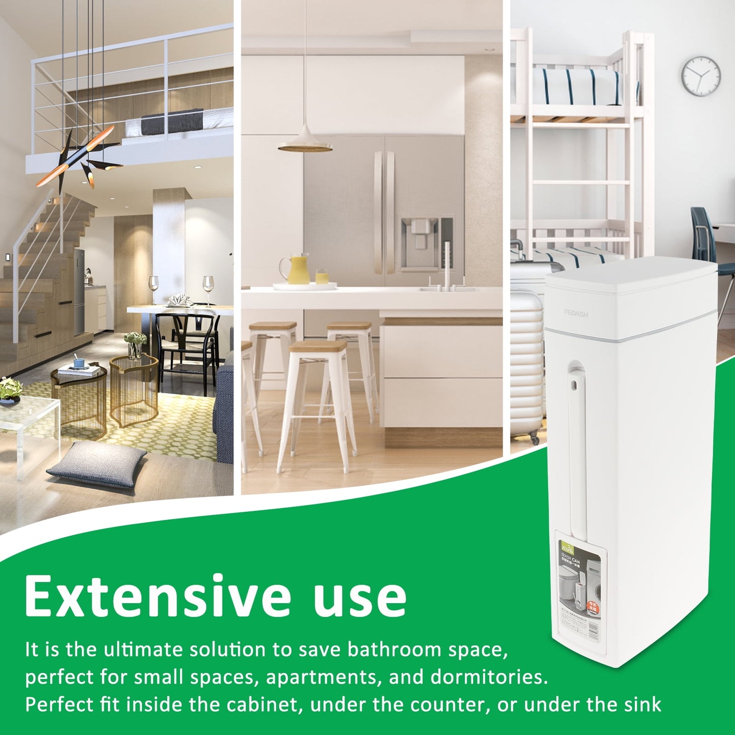 Trash Can Trash Can with Toilet Brush Holder Press-Type Plastic Garbage Can 4.5L Slim Rectangular Trash Bin for Toilet Kitchen
