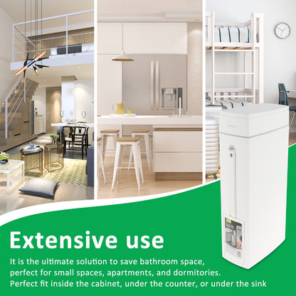 Trash Can Trash Can with Toilet Brush Holder Press-Type Plastic Garbage Can 4.5L Slim Rectangular Trash Bin for Toilet Kitchen