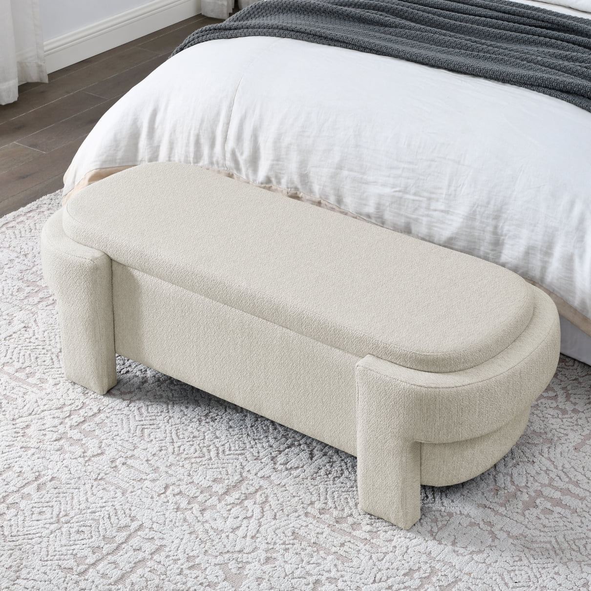 End of Bed Storage Bench, Upholstered Entryway Bed Bench with Sturdy Legs, Modern Indoor Accent Bench Foot of Bed Storage Ottoman Bench for Living Room, Bedroom, Hallway, Beige