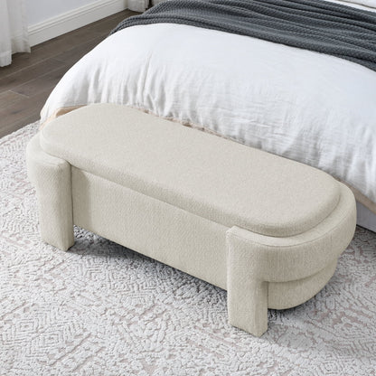 End of Bed Storage Bench, Upholstered Entryway Bed Bench with Sturdy Legs, Modern Indoor Accent Bench Foot of Bed Storage Ottoman Bench for Living Room, Bedroom, Hallway, Beige