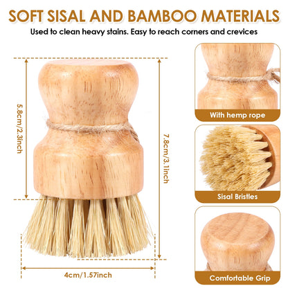Qenwkxz 3 Packs Wooden Dish Brush, Natural Bamboo Dish Scrub Brush, Sisal Bristles Dish Scrubber Brush, Kitchen Scrub Brush with Handle and Hanging Rope for Cleaning