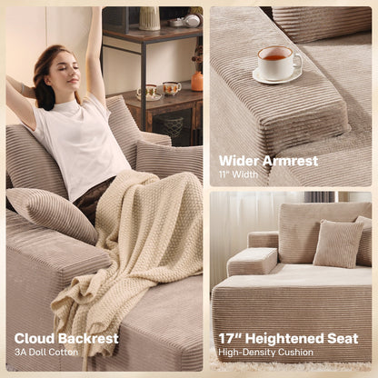 Vcatnet 81" Modular Sectional Sofa Couch Corduroy Chaise Lounge Loveseat Sofa Bed Oversized Upholstered Sleeper Sofa for Living Room and Bedroom, Camel