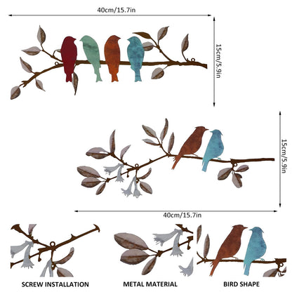 Qenwkxz 2PCS Metal Birds Wall Art Vivid Birds on Branch Metal Birds Wall Decor Hanging Leaves with Birds Outdoor Wall Decor Rustic Bird Decor Leaf Wall Decor or Balcony Garden Indoor Outdoor Decor