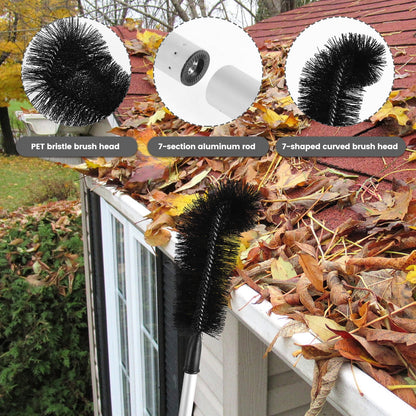 Txkrhwa Gutter Guard Cleaning Brush, Extendable Guard Cleaner Tool with 7 Splicing Aluminum Extension Poles, Long Splicing Gutter Cleaning Tools for Easy Removing Leaves and Debris Cleaner