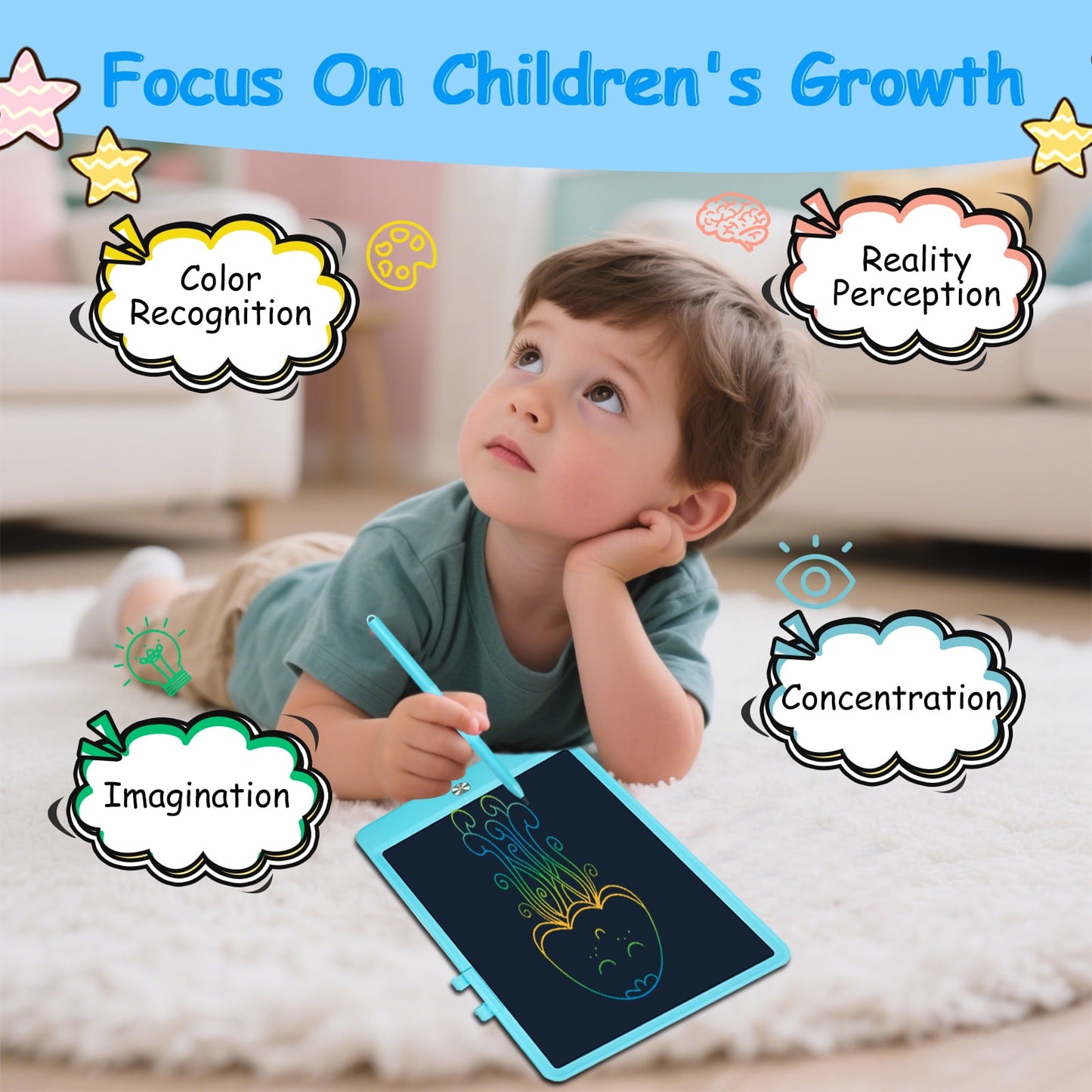 VAMOUT LCD Writing Tablet, 10 Inch Colorful Electronics Drawing Pads, Erasable Reusable Toddler Doodle Board Drawing Tablet, Educational and Learning Toys Gift for Over 3 Years Old Kids (Blue)