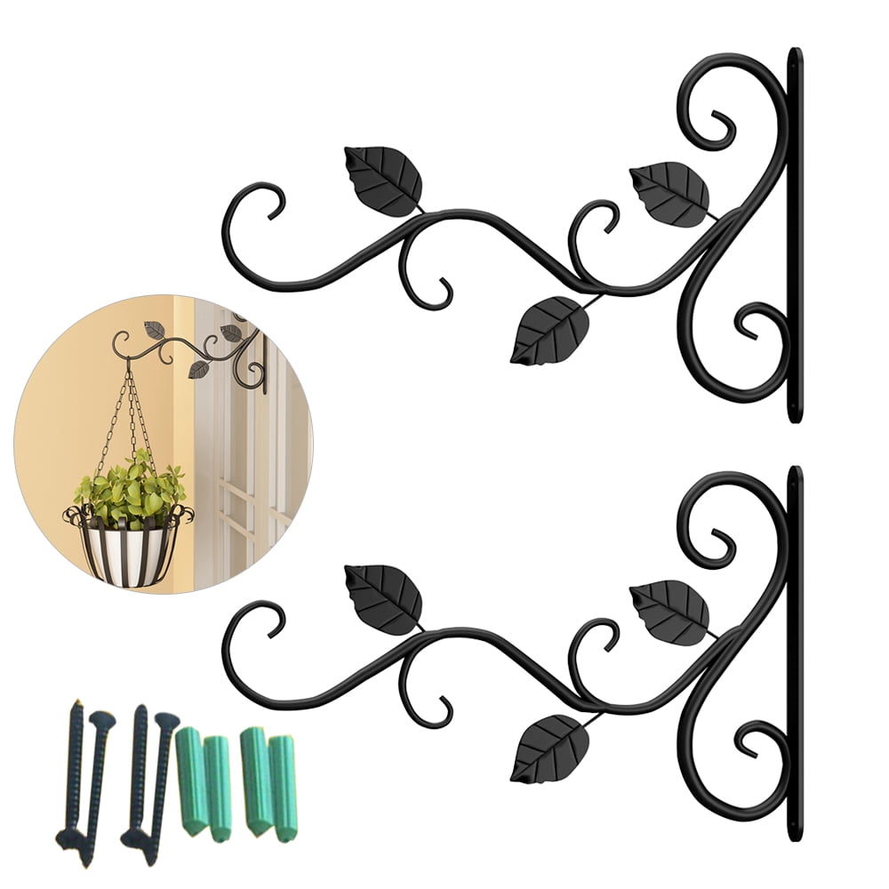 EUWBSSR 2Pcs Hanging Plant Bracket Metal Plant Hooks for Hanging Baskets 11.8in Wall-Mounted Plant Hanger for Plants Lanterns Flower Baskets Bird Feeder Wind Chimes Artwork Indoor Outdoor Decor,Black