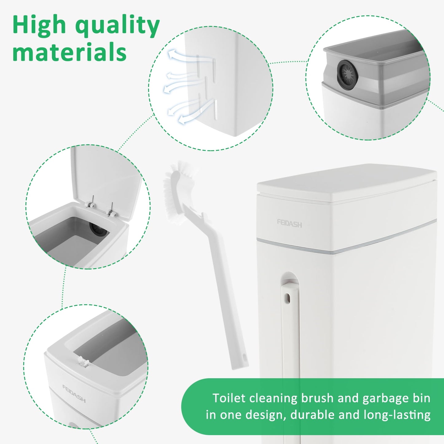 Trash Can Trash Can with Toilet Brush Holder Press-Type Plastic Garbage Can 4.5L Slim Rectangular Trash Bin for Toilet Kitchen