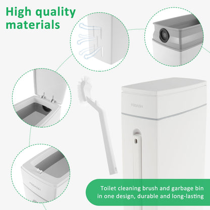 Trash Can Trash Can with Toilet Brush Holder Press-Type Plastic Garbage Can 4.5L Slim Rectangular Trash Bin for Toilet Kitchen