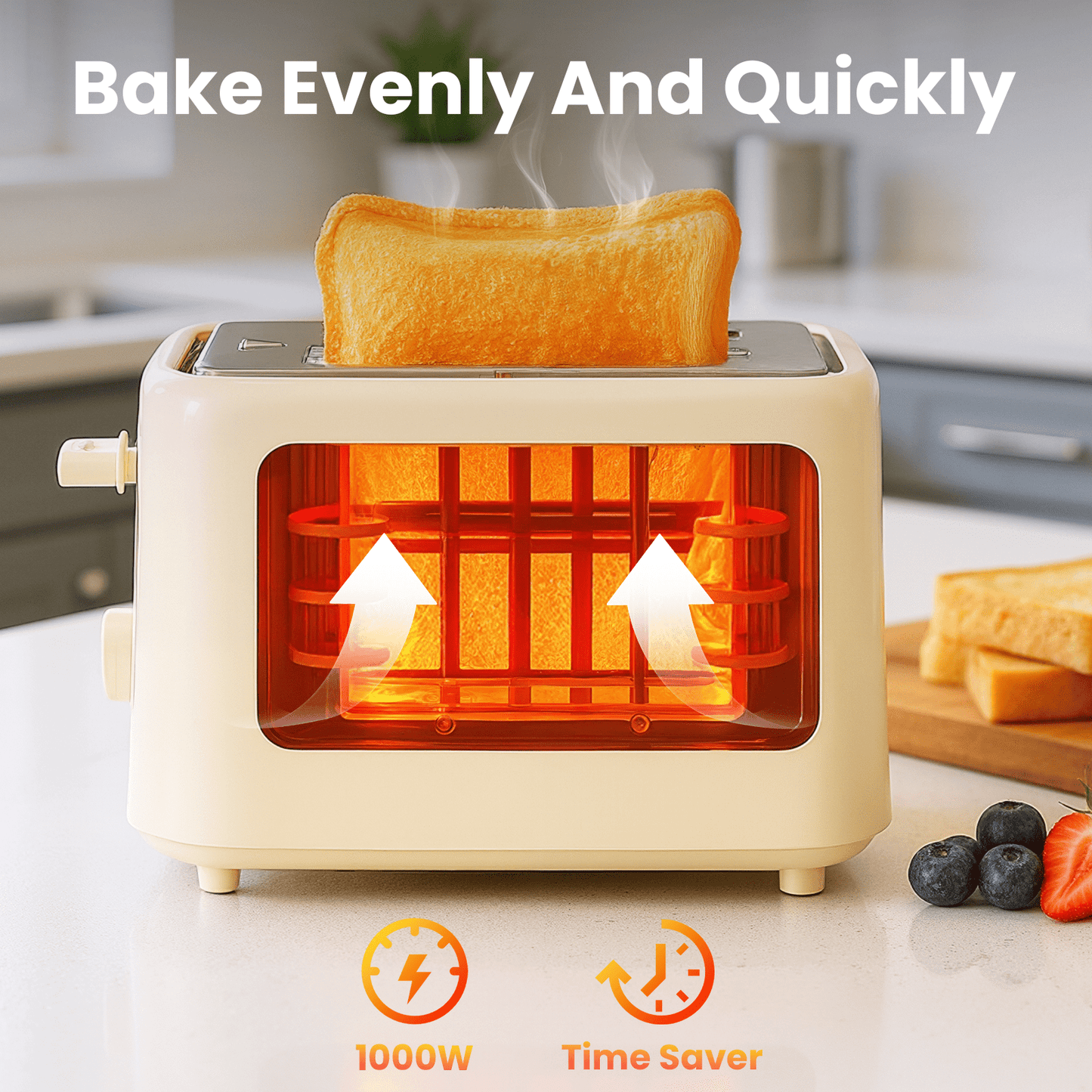 VAVSEA 2 Slice Toaster, 1000W Retro Wide Slot Toaster with 6 Shade Settings & LED Light for Bagels, Waffles, Toast, Bread, Removable Crumb Tray, Breakfast Helper, Beige
