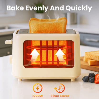 VAVSEA 2 Slice Toaster, 1000W Retro Wide Slot Toaster with 6 Shade Settings & LED Light for Bagels, Waffles, Toast, Bread, Removable Crumb Tray, Breakfast Helper, Beige