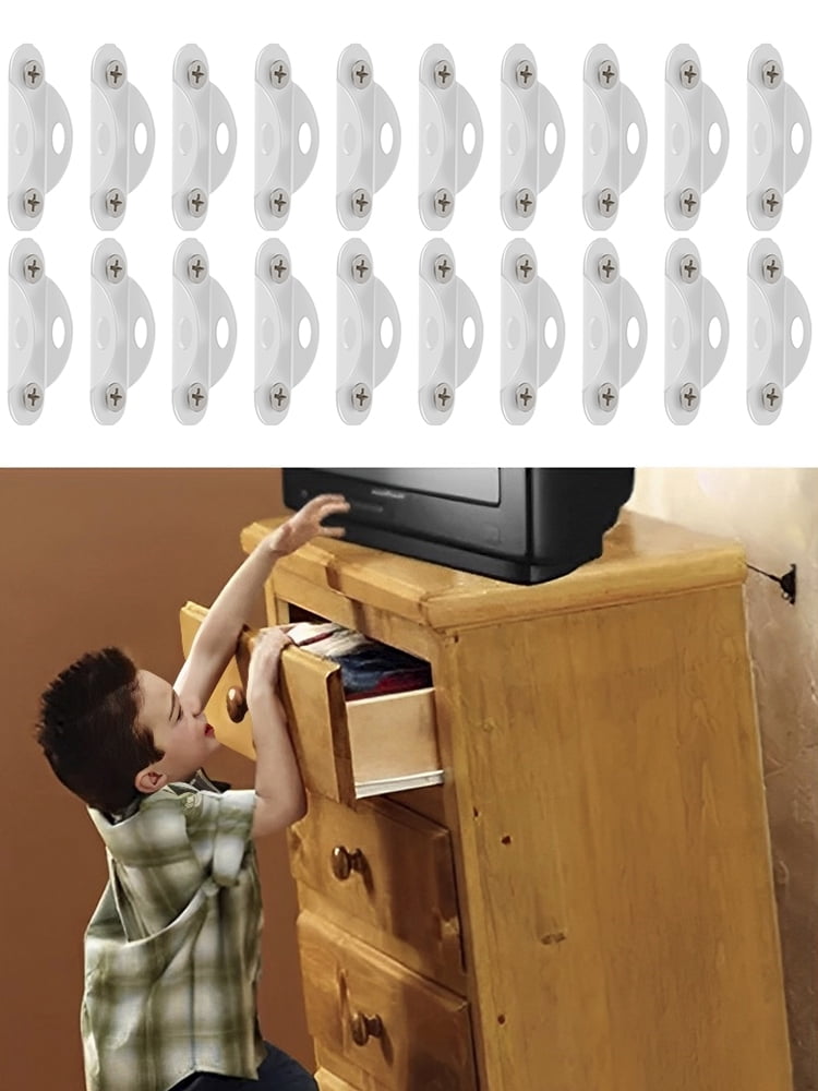 Retrok 10pcs Furniture Anchors Anti Tip Furniture Anchors Kit Metal Wall Anchors Secure 400 Pound Furniture Earthquake Resistant Furniture Safety Straps for Baby Proofing Dresser Cabinet (White )