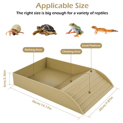 Qenwkxz Tortoise Food Dish Reptile Water Food Bowls with Anti-Slip Ramp Reptile Water Dish Reusable Turtle Reptile Pool Tortoise Habitat Accessories for Turtles Horned Frogs and Lizards 36x20x6cm