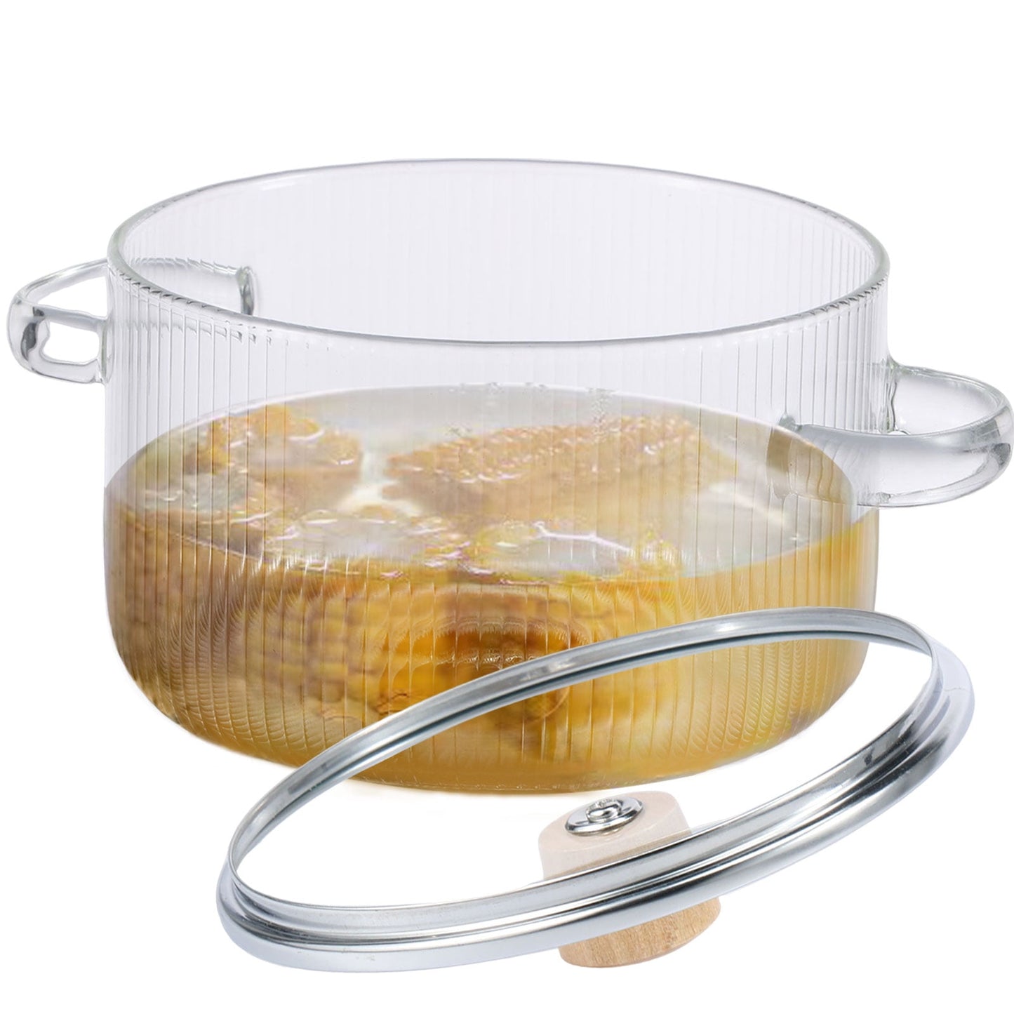 Ihvewuo Glass Cooking Pot with Lid 1.6L/54oz Heat Resistant Glass Saucepan with Double Handles Non-Stick Borosilicate Glass Stovetop Pot Safe Clear Cooking Pot for Soup Milk Sauce Pasta Noodle