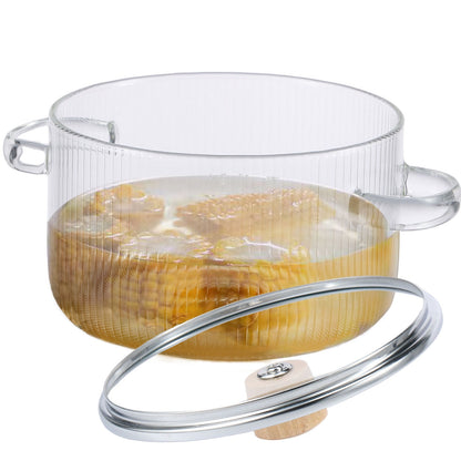 Ihvewuo Glass Cooking Pot with Lid 1.6L/54oz Heat Resistant Glass Saucepan with Double Handles Non-Stick Borosilicate Glass Stovetop Pot Safe Clear Cooking Pot for Soup Milk Sauce Pasta Noodle