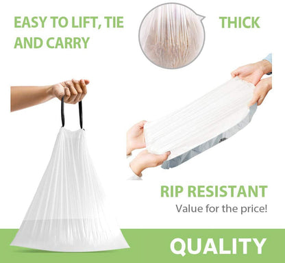 6 Gallon 100pcs Strong Drawstring Trash Bags Garbage Bags by Teivio, Bathroom Trash Can Bin Liners, Plastic Bags for home office kitchen, White