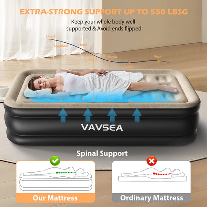 VAVSEA Twin Cordless Air Mattress, 18" Blow up Mattress with Built in Pump, Inflatable Mattress for Home, Camping, Travel, Guests, 550lb Max