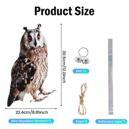 Pluokvzr Owl to Keep Birds Away Bird Scarers Fake Owl Bird Reflective Devices to Keep Birds Away from Window Garden Farm,3 Pack