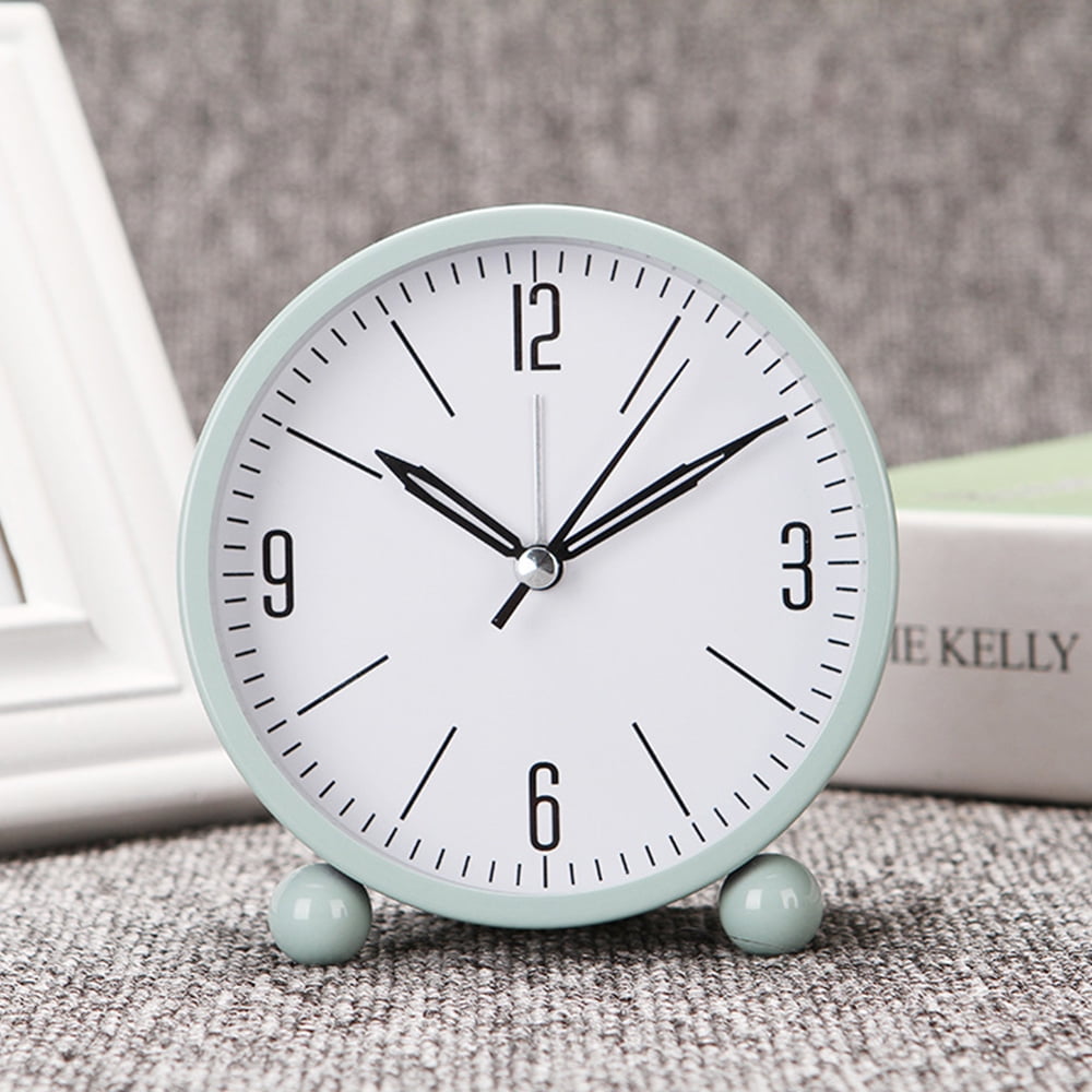 Tcwhniev Modern Silent Sweep Alarm Clocks Bedside Non Ticking Battery Powered with Night Light Table Clocks Simply Travel Desk for Bedroom Office (Green)