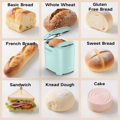 VAVSEA Bread Maker, 2LB Automatic Bread Machine with Gluten-Free, Dough, Cake Setting, Nonstick Ceramic Pan for Homemade Bread, Green
