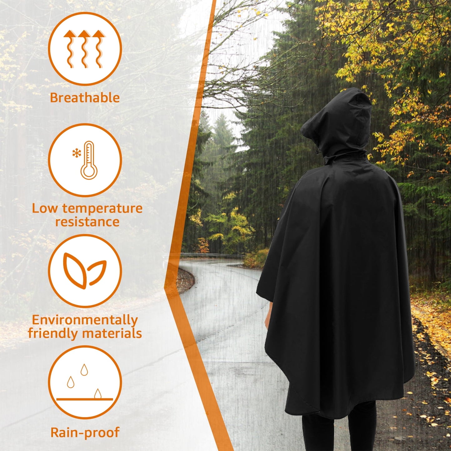 Qenwkxz Waterproof Rain Poncho Jacket with Zipper, Rain Poncho with Storage Bag, Lightweight Rain Coat, Hooded Raincoat Poncho for Men Women Adults Outdoor Camping Travel