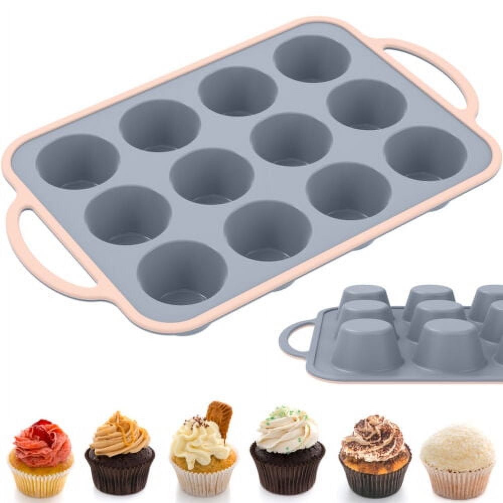 Ihvewuo Silicone Muffin Pan 12 Cups Mini Muffin Pan Nonstick Muffin Baking Mold with Reinforced Stainless Steel Frame Durable Silicone Cupcake Pan for Baking Cupcake Mini Muffin and More