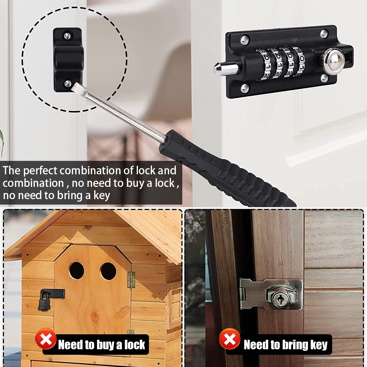 Tcwhniev Combination Bolt Lock Stainless Steel 4 Digit Pin Code Door Combination Slide Latch Lock with Screwdriver Keyless Door Security Locking Bolt for Home Gate Shed Fence Garage