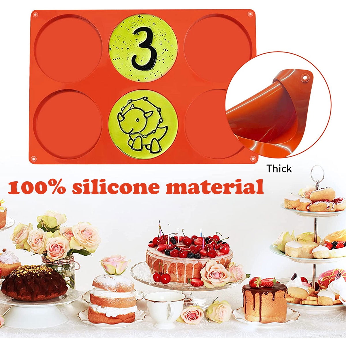 Jetcloudlive 2 Pcs Silicone Muffin Top Pans for Baking,Large Silicone Molds for Baking,6-Cavity Round Silicone Baking Mold for Egg Cloud Bread Bun English Muffins Sandwiches Bakeware Mold