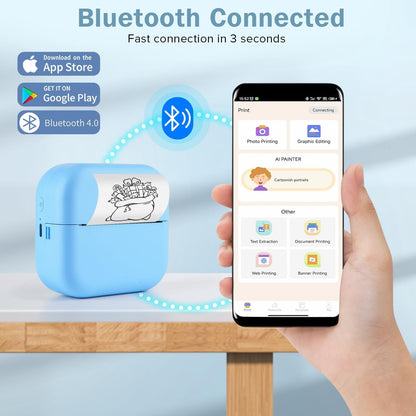 FETERVIC Mini Thermal Sticker Printer , Portable Bluetooth Inkless Phone Label Photo Printer,Compatible with iOS Android for Travel, School, DIY Cards, Gift, Study Notes, Journal