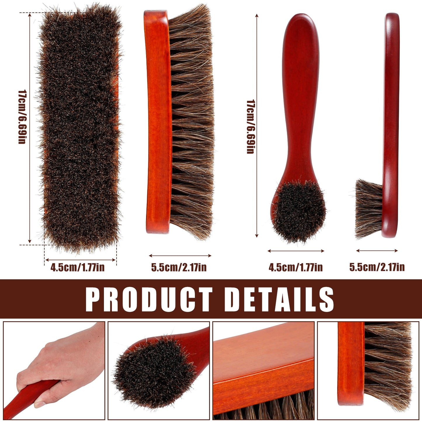 Txkrhwa 3Pcs Horsehair Shoes Brush Kit Leather Shoes Polish Brushes with Long Handle Soft Horsehair Boots Care Brushes Horsehair Cleaning Brush Set for Shoes Boots Bags Car Seat