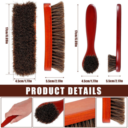 Txkrhwa 3Pcs Horsehair Shoes Brush Kit Leather Shoes Polish Brushes with Long Handle Soft Horsehair Boots Care Brushes Horsehair Cleaning Brush Set for Shoes Boots Bags Car Seat