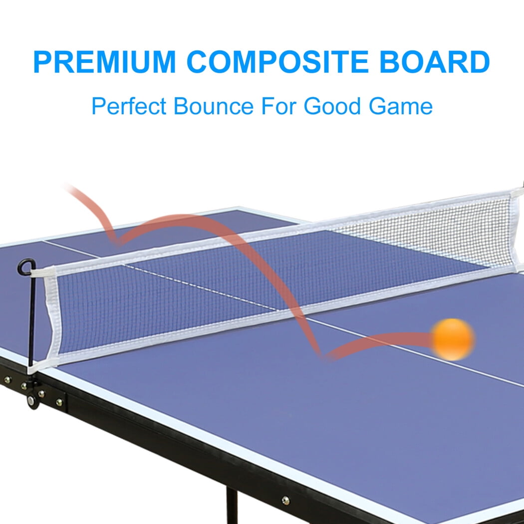 Table Tennis Table, Midsize Ping Pong Table Set with Net & 2 Ping Pong Paddles & 3 Balls, Foldable & Portable Table for Indoor Outdoor Game