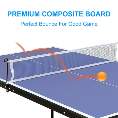 Table Tennis Table, Midsize Ping Pong Table Set with Net & 2 Ping Pong Paddles & 3 Balls, Foldable & Portable Table for Indoor Outdoor Game