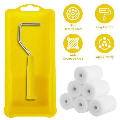 Qenwkxz 8Pcs Paint Roller Set 2inch Mini Foam Paint Roller with Handle and Paint Trays High-Density Foam Paint Roller Paint Roller Painting Decorating Kit Home Wall Ceiling Decoration Repair