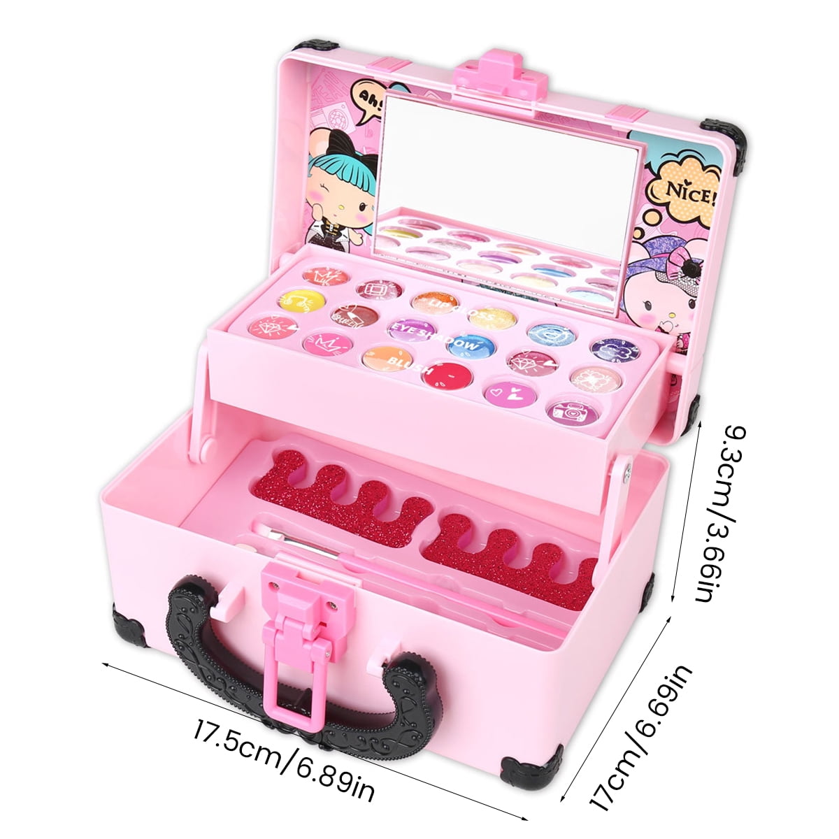 Washable Cosmetic Set Kids Girls Makeup Kit Fold Out play Vanity Makeup Toy Palette Box with Mirror Lipstick for Girls
