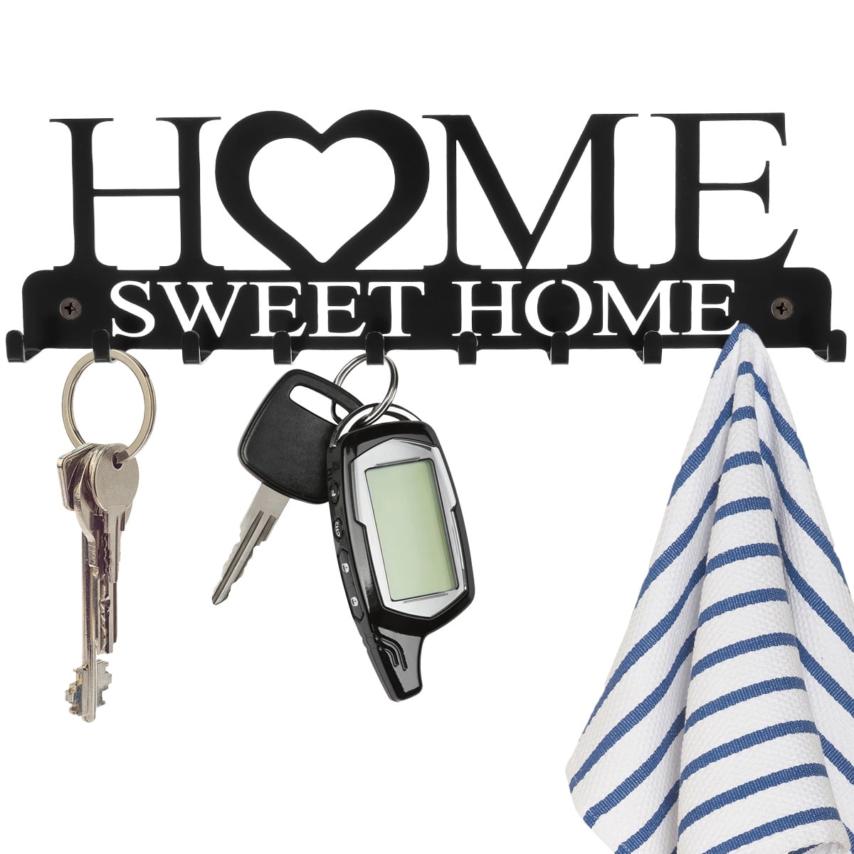 Metal Key Holder Hooks Wall Mounted Key Rack with 10 Hooks Decorative Key Hanger Black Key Organizer for Entryway Front Door Kitchen Hallway Garage Mudroom Office