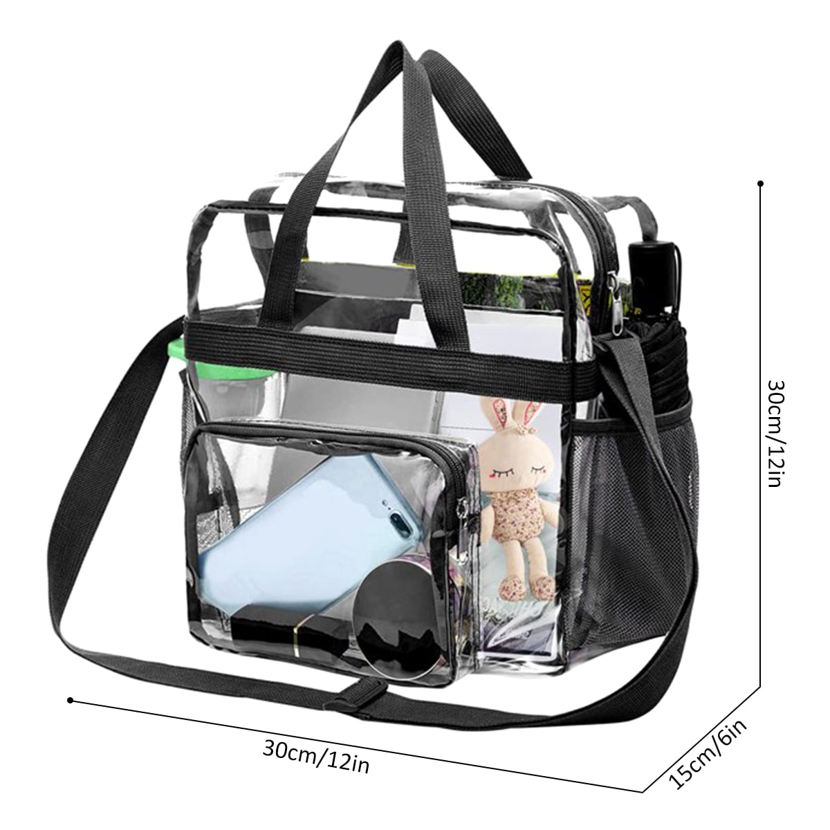 Ihvewuo Large Capacity Clear Tote Bag with Handle and Adjustable Strap Durable PVC Cross-Body Shoulder Bag Transparent Stadium Approved Gym Bag for Sports Games Work Concerts