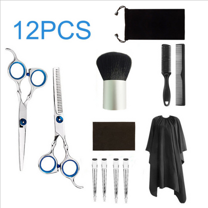 Wekvgz Hair Cutting Scissor Professional, 12 Pcs Stainless Steel Barber Kit Hairdresser Scissors Set Salon Home Shear Kit with Barber Hair Razor Comb Clips for Men Women Pet