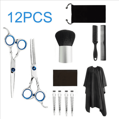 Wekvgz Hair Cutting Scissor Professional, 12 Pcs Stainless Steel Barber Kit Hairdresser Scissors Set Salon Home Shear Kit with Barber Hair Razor Comb Clips for Men Women Pet