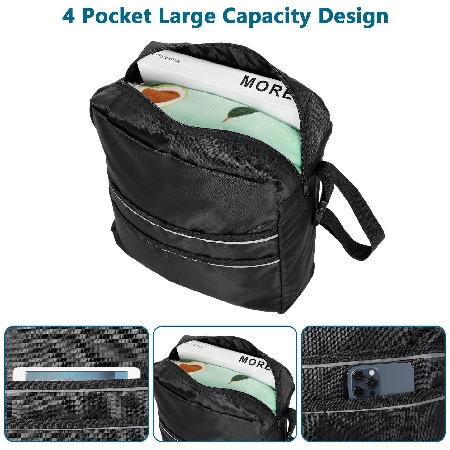Wheelchair Bag Wheelchair Accessories Large Capacity Wheelchair Backpack Storage Bag with Secure Reflective Strip for Wheelchairs，Walkers
