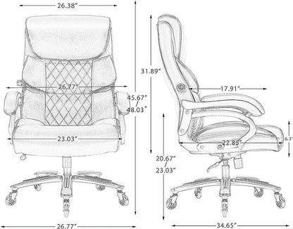 Big and Tall Office Chair 500 LBS, High Back Executive Office Chair for Heavy People, Adjustable Swivel Desk Chair, PU Leather Computer Chair with Extra Wide Seat for Home Office, Black