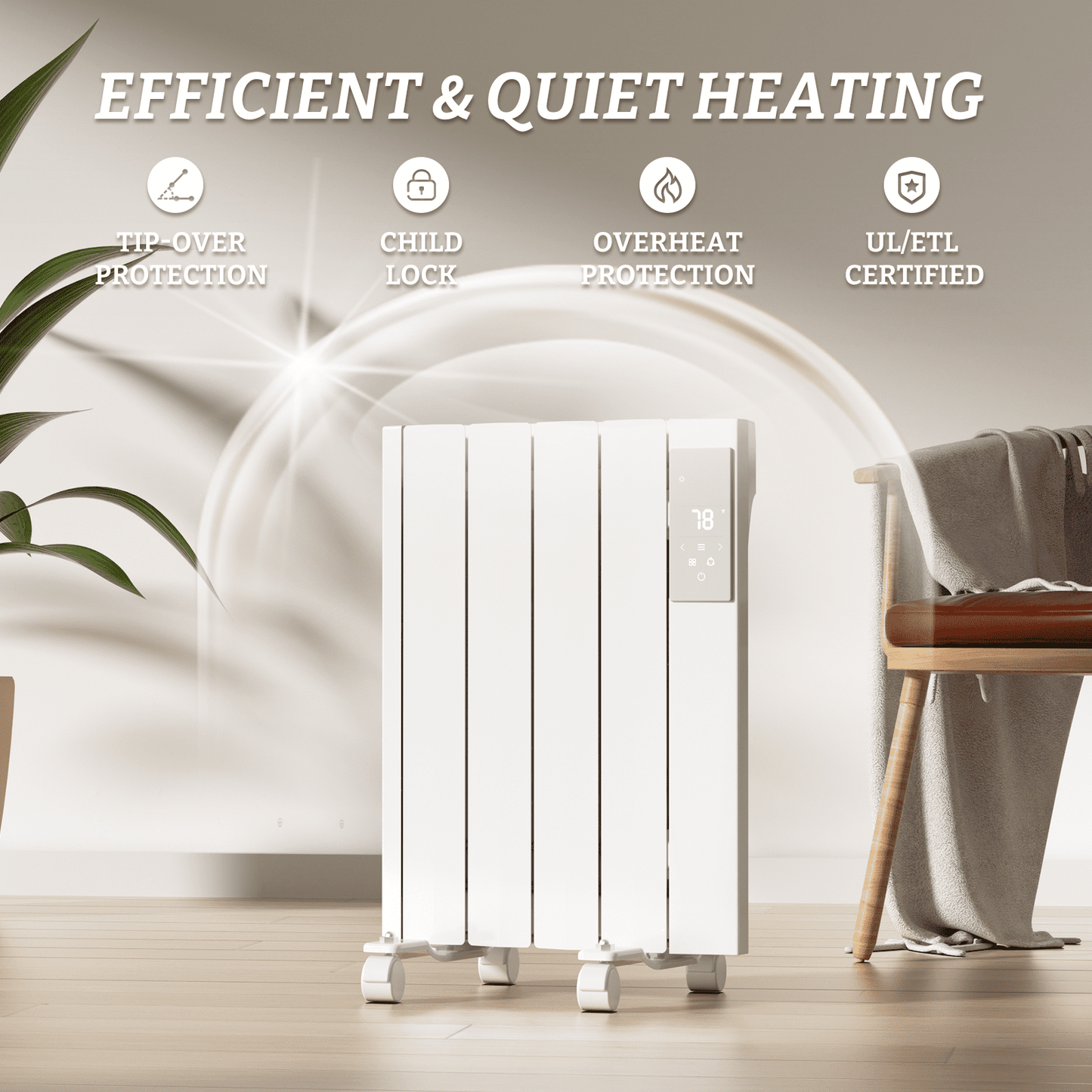 BREEZEHEAT 800W Panel Heater - Electric Wall/Freestanding Aluminium Radiator/LED Display, Adjustable Thermostat, Timer & Safety Protection for Indoor Use in Living Room/Bedroom/Bathroom