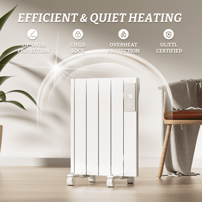 BREEZEHEAT 800W Panel Heater - Electric Wall/Freestanding Aluminium Radiator/LED Display, Adjustable Thermostat, Timer & Safety Protection for Indoor Use in Living Room/Bedroom/Bathroom