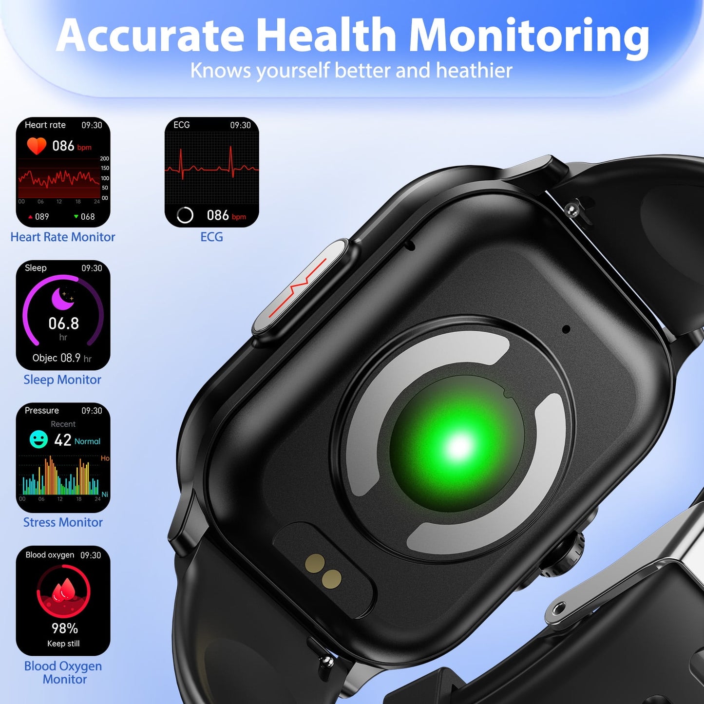 AUOSHI Smart Watch for Women Men,2.01"HD Screen Fitness Tracker with Bluetooth Answer/Make Calls,IP67 Waterproof/Sleep Monitor/100+ Sport Modes,Smartwatches Compatible Android Ios