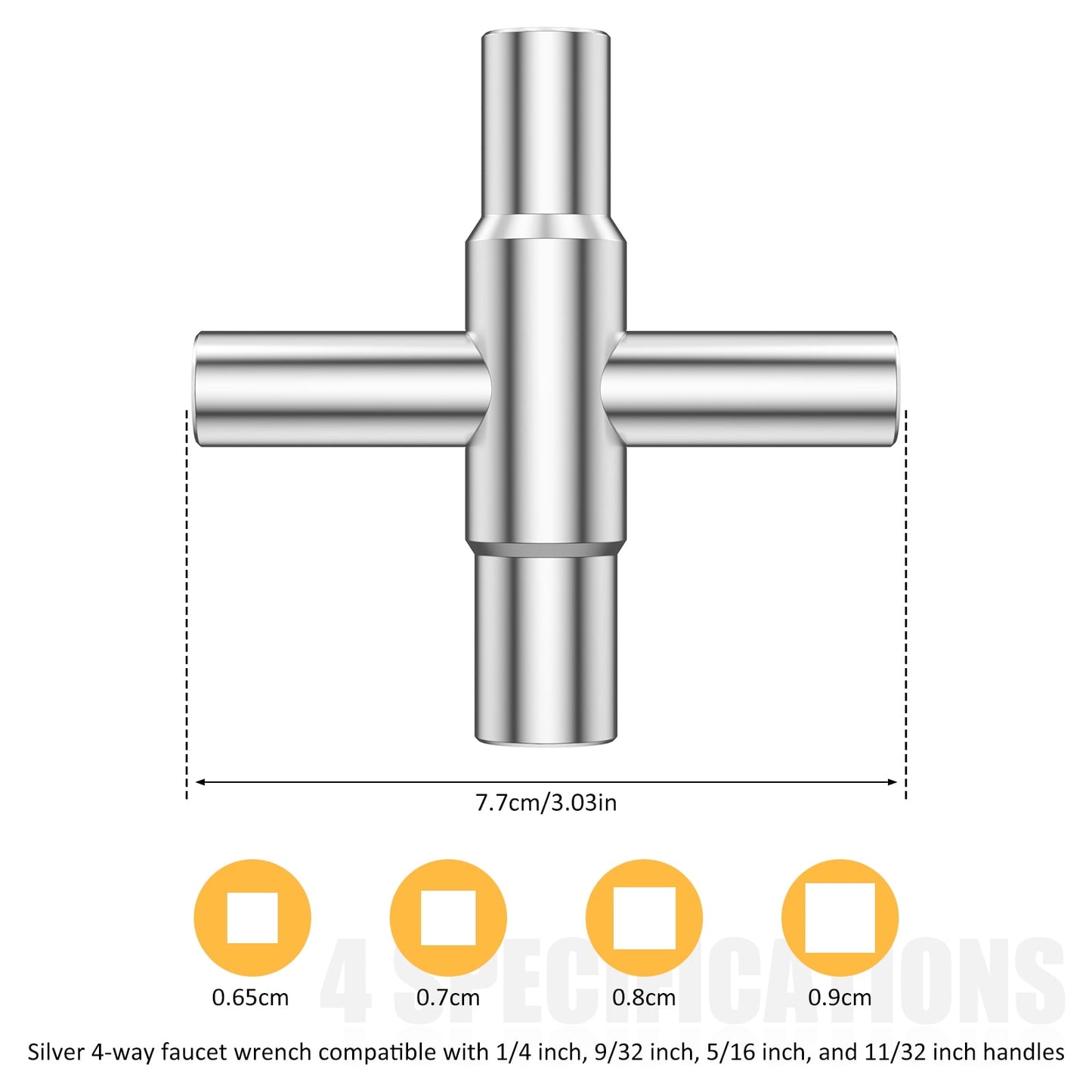 Txkrhwa 2PCS 4 Way Sillcock Key Wrench, Zinc Alloy Water Utility Key, Sillcock Spigot Wrench Compatible with 1/4inch 9/32inch 11/32inch Plumbers Handle for Faucet Spigot Cabinet