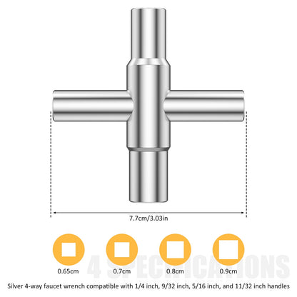Txkrhwa 2PCS 4 Way Sillcock Key Wrench, Zinc Alloy Water Utility Key, Sillcock Spigot Wrench Compatible with 1/4inch 9/32inch 11/32inch Plumbers Handle for Faucet Spigot Cabinet